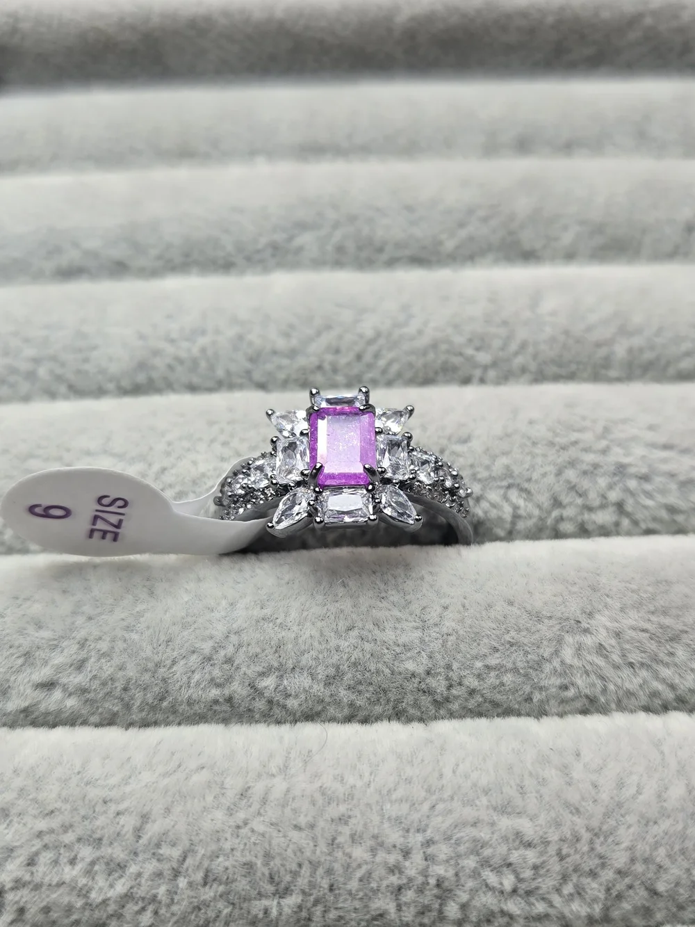 Size 9 Amethyst Ice Crystal and Diamond Cubic Zirconia Hematite Plated Bomb Part